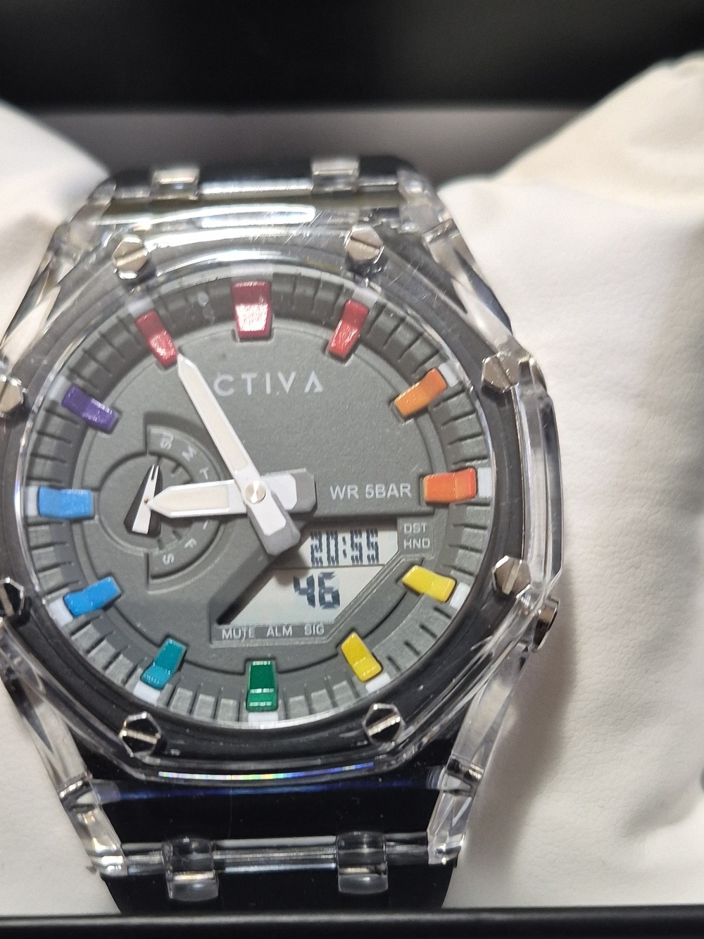 Activa Men's Gray Dial Watch with Multicolor Hour Markers